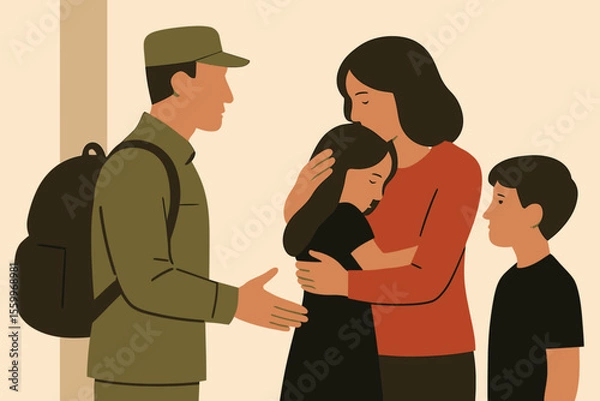 Obraz Soldier's Return: Family Embraces After Military Service, Emotional Reunion.