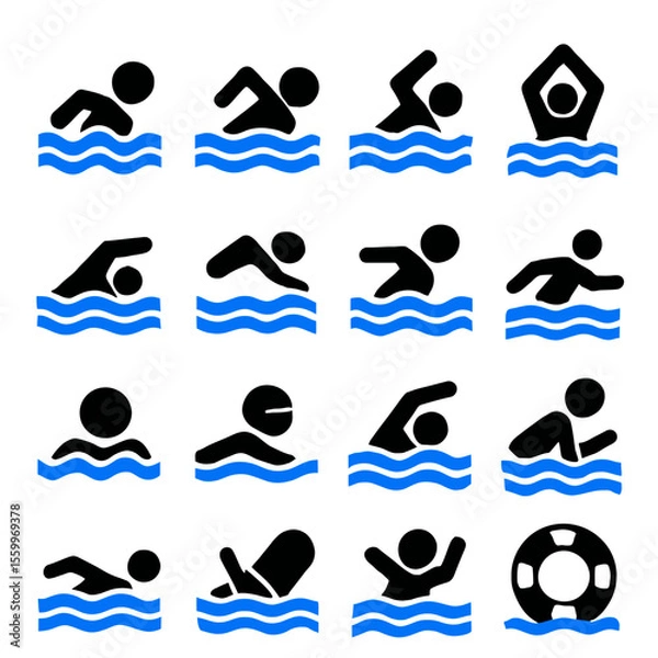 Obraz Stylized Swimming Icons Depicting Various Strokes and Water Activities