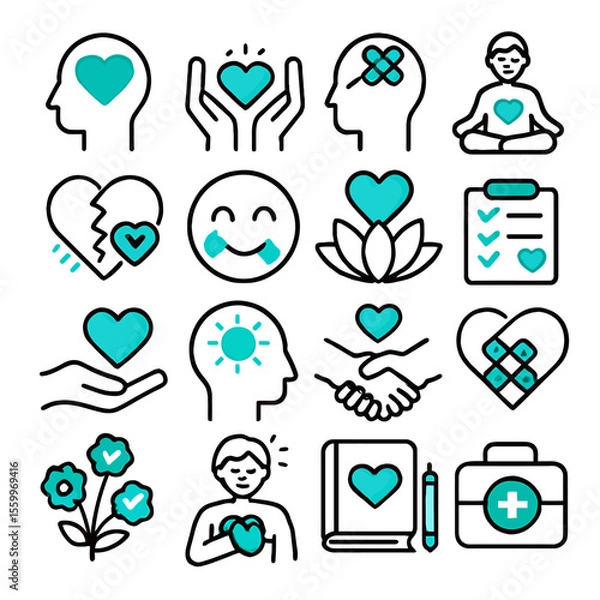 Obraz Symbolic Icons Depicting Mental Health, Love, and Emotional Well-being Concepts.