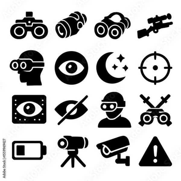 Obraz Surveillance and Observation Icons: Binoculars, Rifle, Security Camera, and Night Vision