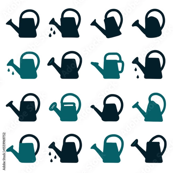 Obraz Varied Watering Can Silhouettes: A Collection of Garden Irrigation Icons
