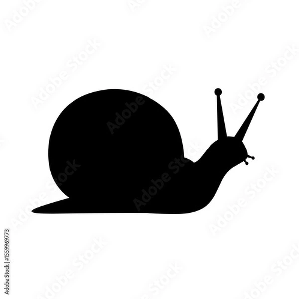 Fototapeta Black silhouette of a snail with visible antennae and curved shell. Simple and minimal vector design suitable for icons, logos, or nature-related graphics