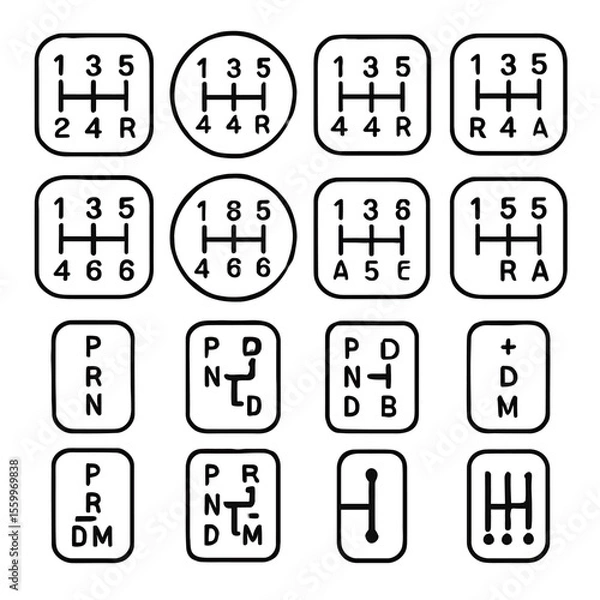 Obraz Various Automotive Transmission Gear Shift Patterns Illustrated