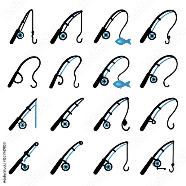 Obraz Various Fishing Rod Illustrations in Different Angles and Positions