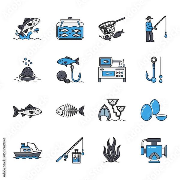 Obraz Various Fishing and Fish Farming Methods Illustrated