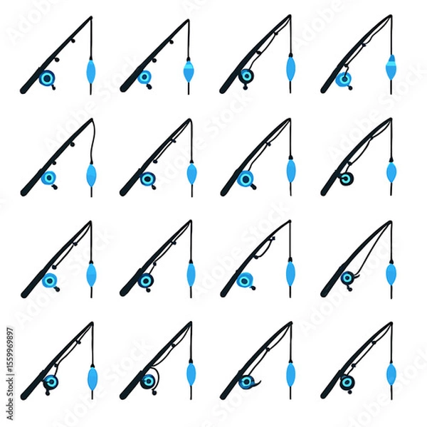 Obraz Various Fishing Rods with Different Reel and Float Positions