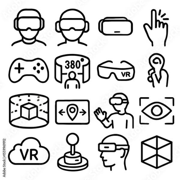 Obraz Virtual Reality Icon Set: Headset, Controller, 360 Degree View, and Gestures