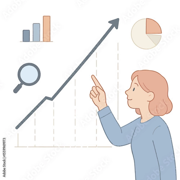 Obraz Woman Points to a Rising Graph, Indicating Growth and Success