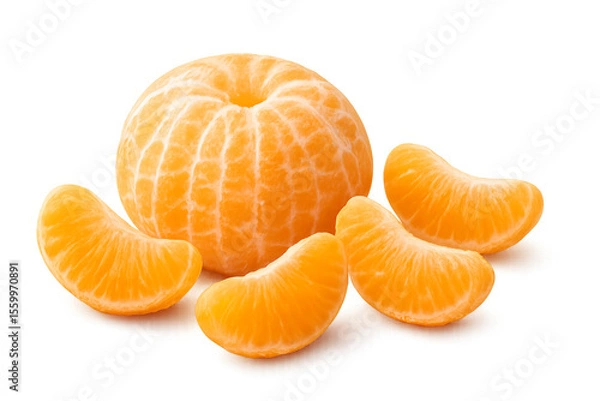 Fototapeta Peeled mandarin with segments on transparent background