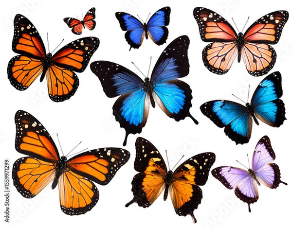 Fototapeta An exquisite display of various butterflies with striking wings, celebrating the wonders of insect life