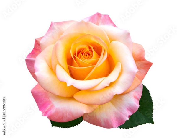 Fototapeta Exquisite bi-color rose in full bloom displays its captivating gradient of warm yellow and gentle pink.