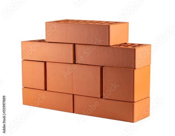 Fototapeta Robust terracotta bricks neatly piled, representing essential components for sturdy architectural structures.
