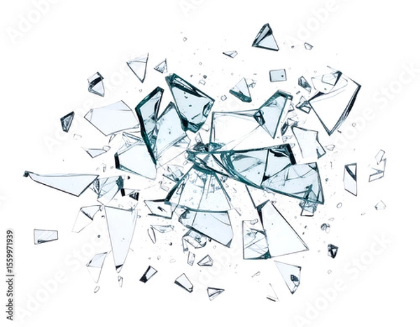 Fototapeta Dynamic shards of broken glass scatter explosively, capturing the essence of impact and destruction.