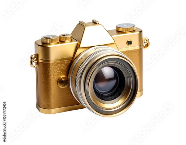 Fototapeta Elegant golden analog camera design showcasing timeless photographic artistry and luxurious craftsmanship.