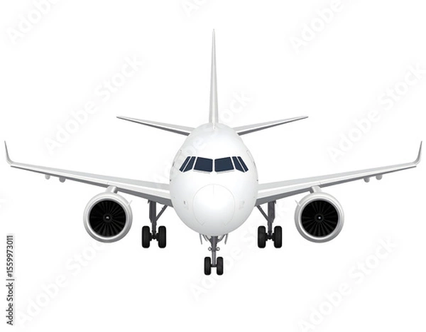 Fototapeta A sleek commercial passenger jet, with its landing gear deployed, stands poised for global air travel.