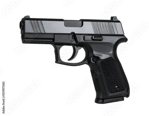 Fototapeta A powerful contemporary handgun with a dark finish showcases its design and readiness.
