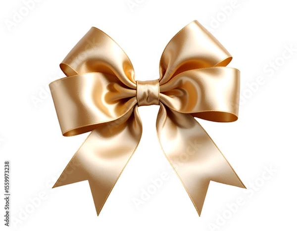 Fototapeta Elegant golden satin ribbon tied into a beautiful bow, shimmering with luxurious texture and graceful curves.