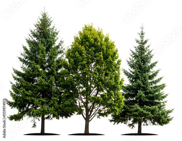 Fototapeta A beautiful collection of evergreen and deciduous trees thrives with rich green leaves and needles.