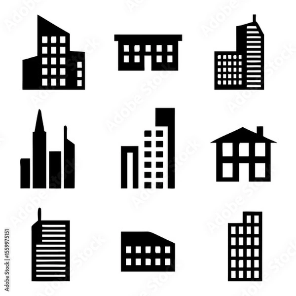 Fototapeta Buildings different icons set. Vector illustration