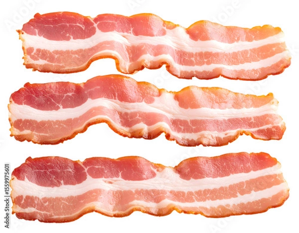 Fototapeta Perfectly marbled uncooked bacon slices showcasing rich meat and fat textures for culinary use