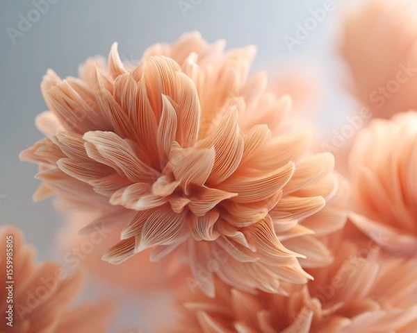 Obraz Close up of a light orange flower with many petals against a soft blue and white background