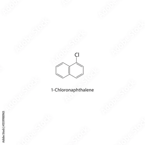 Fototapeta 1-Chloronaphthalene skeletal structure. Halogenated polycyclic aromatic compound schematic illustration. Simple diagram, chemical formula.