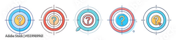 Fototapeta Illustrative presentation of problem solving targets with question marks in the center