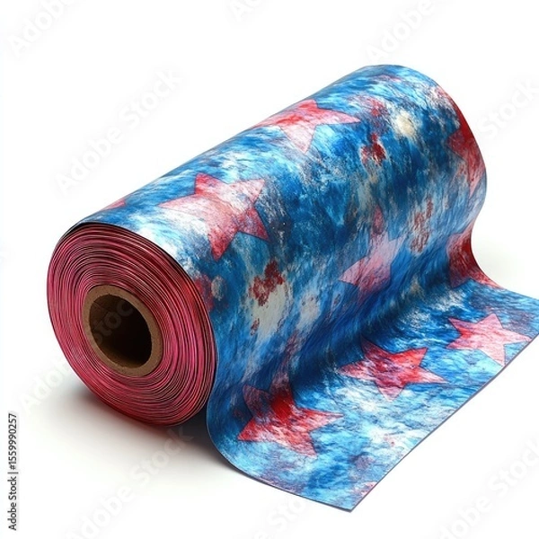 Fototapeta Rolled fabric with stars, tie-dye print in patriotic colors