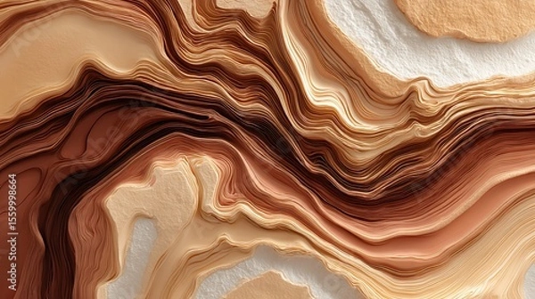 Obraz Abstract layered brown and beige wavy texture resembling a geological formation or topography map