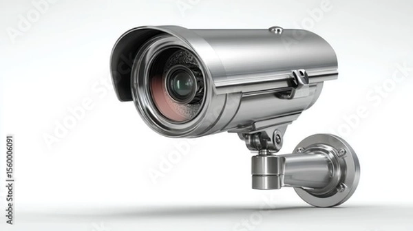 Obraz Wall-mounted bullet camera angled downward on bright white background