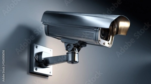 Obraz Wall-plate-mounted security camera captured from side angle on white