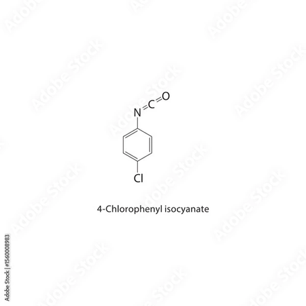 Fototapeta 4-Chlorophenyl isocyanate skeletal structure. Halogenated aryl isocyanate compound schematic illustration. Simple diagram, chemical formula.