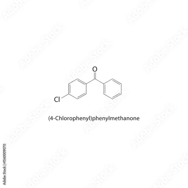 Fototapeta (4-Chlorophenyl)-phenylmethanone skeletal structure. Halogenated diaryl ketone compound schematic illustration. Simple diagram, chemical formula.