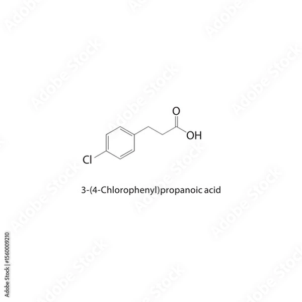 Fototapeta 3-(4-Chlorophenyl)propanoic acid skeletal structure. Halogenated aryl propanoic acid compound schematic illustration. Simple diagram, chemical formula.