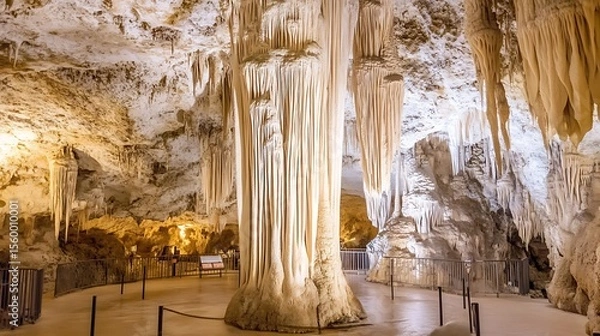 Fototapeta Magnificent Stalactites and Stalagmites in a Cave Formation Displaying Natural Artistry