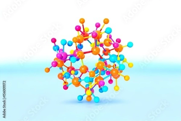 Fototapeta Colorful Molecular Structure 3D Render: Abstract Science Model with Vibrant Atoms & Bonds for Chemistry Education & Research Visuals