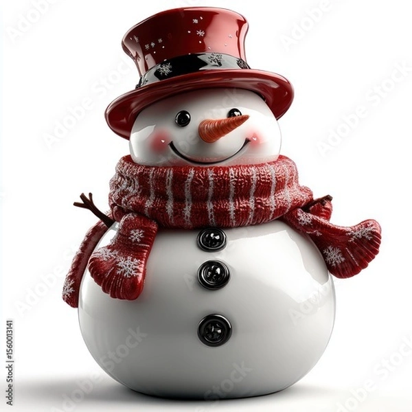 Fototapeta Smiling snowman in festive attire