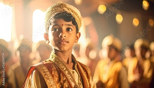 Obraz Young Boy in Traditional Attire with Cultural Background Setting