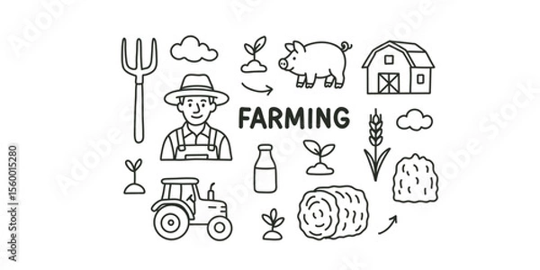 Obraz doodle set on farming theme vector illustration