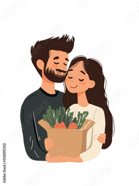 Obraz couple with grocery bag vector illustration