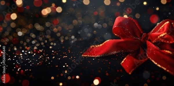 Obraz Luxurious holiday composition featuring a vibrant red ribbon with shimmering bokeh