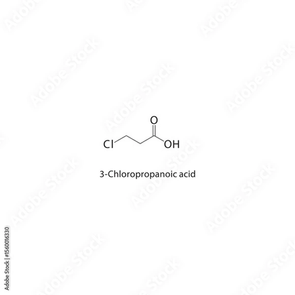 Fototapeta 3-Chloropropanoic acid skeletal structure. Halogenated carboxylic acid compound schematic illustration. Simple diagram, chemical formula.