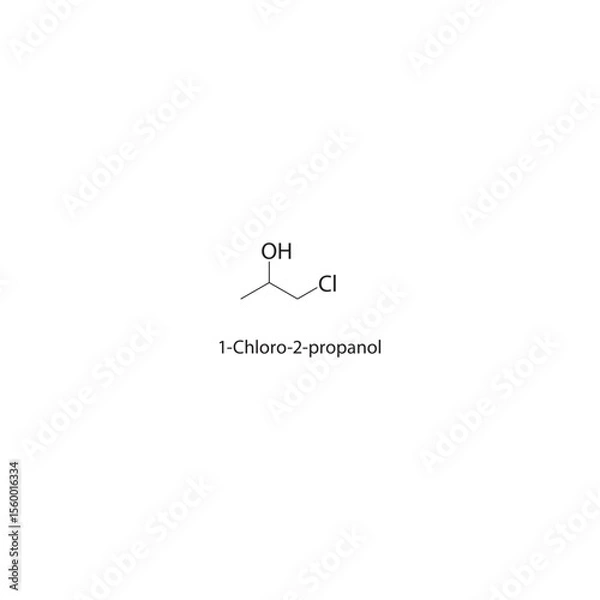 Fototapeta 1-Chloro-2-propanol skeletal structure. Halogenated alcohol compound schematic illustration. Simple diagram, chemical formula.