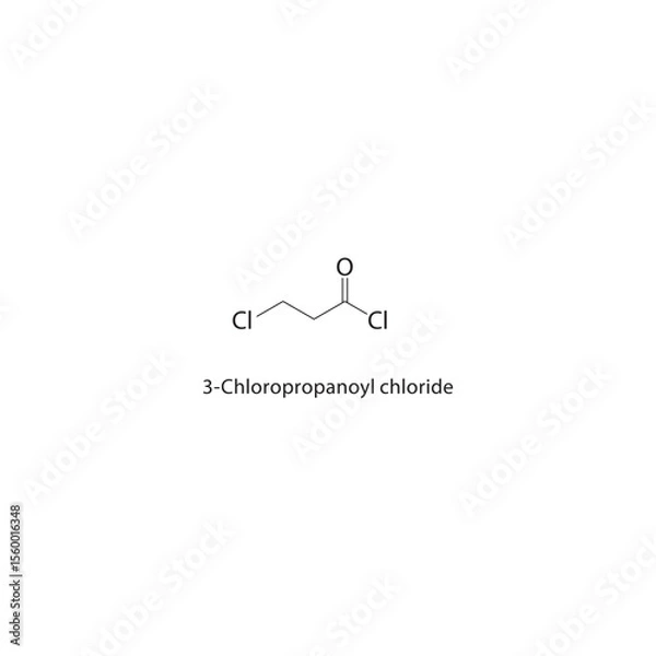 Fototapeta 3-Chloropropanoyl chloride skeletal structure. Halogenated acid chloride compound schematic illustration. Simple diagram, chemical formula.