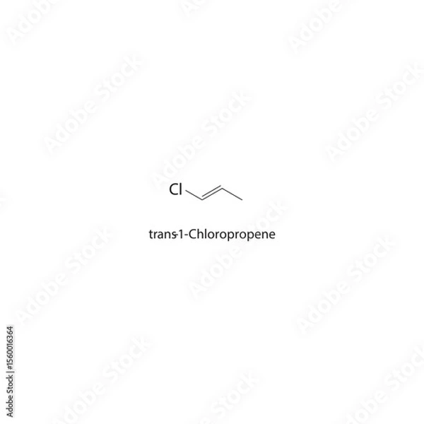 Fototapeta trans-1-Chloropropene skeletal structure. Halogenated alkene compound schematic illustration. Simple diagram, chemical formula.