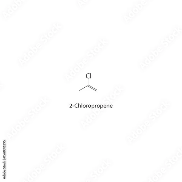 Fototapeta 2-Chloropropene skeletal structure. Halogenated alkene compound schematic illustration. Simple diagram, chemical formula.