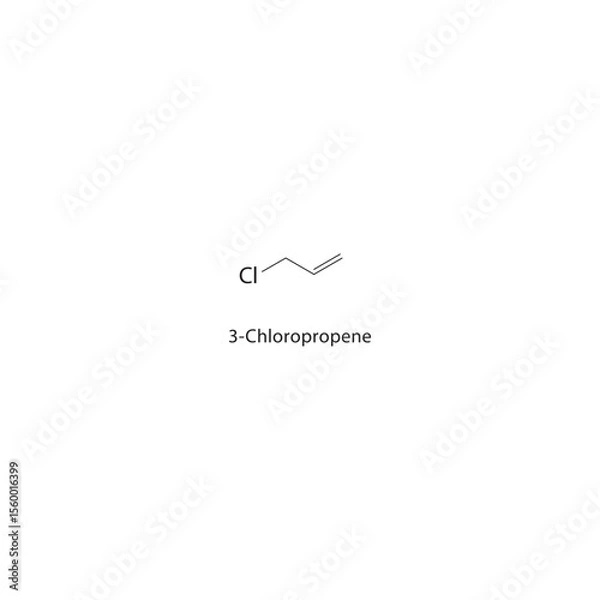 Fototapeta 3-Chloropropene skeletal structure. Halogenated alkene compound schematic illustration. Simple diagram, chemical formula.