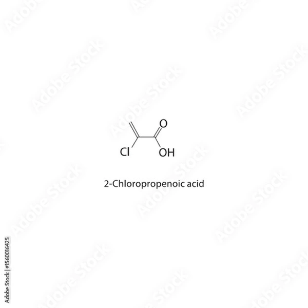Fototapeta 2-Chloropropenoic acid skeletal structure. Halogenated α,β-unsaturated acid compound schematic illustration. Simple diagram, chemical formula.