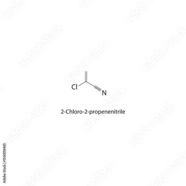 Fototapeta 2-Chloro-2-propenenitrile skeletal structure. Halogenated nitrile compound schematic illustration. Simple diagram, chemical formula.