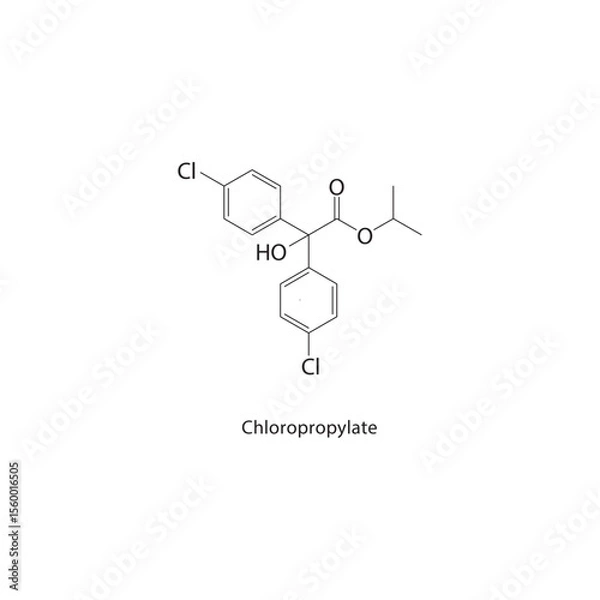 Fototapeta Chloropropylate skeletal structure. Acaricide (organohalide ester) compound schematic illustration. Simple diagram, chemical formula.